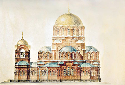 Проект. Реставрация собора во имя святого Александра Невского. Южный фасад. Фото с проекта.